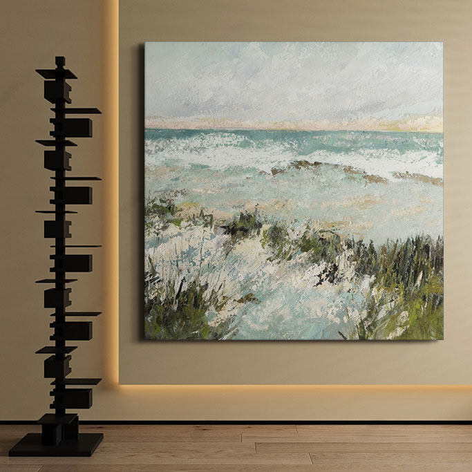 正方形客厅法式装饰画奶油风壁画风景大海山水玄关写实艺术油画