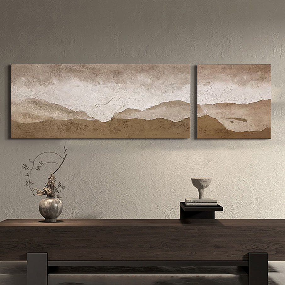 现代简约大芬村侘寂风挂画客厅手绘横幅装饰画高级感抽象艺术油画