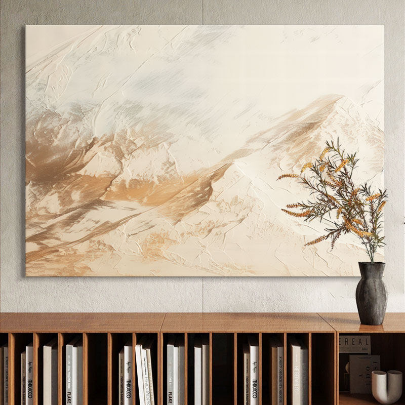 中古横版莫兰迪抽象装饰画客厅横幅挂画侘寂风奶油风风景山水画图片