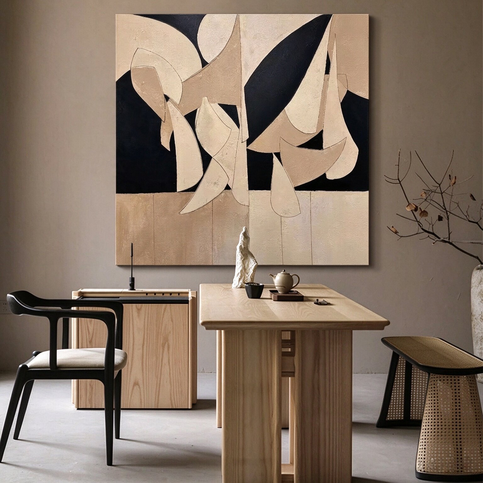 纯手工肌理画手绘油画侘寂中古风壁画客厅餐厅卧室挂画墙面装饰画