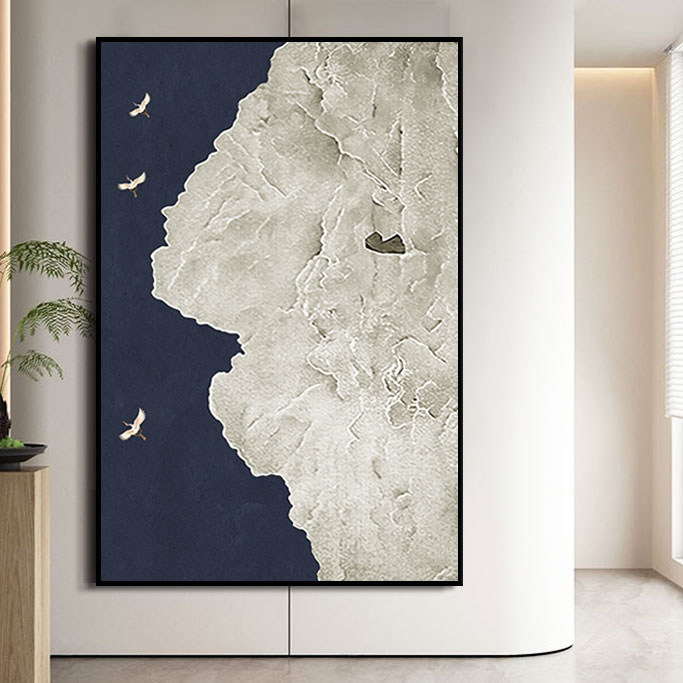 新中式竖版抽象挂画客厅水墨山水画办公室酒店餐厅书房卧室装饰画图片