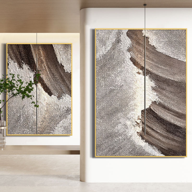 极简高级感砂岩肌理画侘寂风客厅卧室餐厅油画抽象立体海浪装饰画