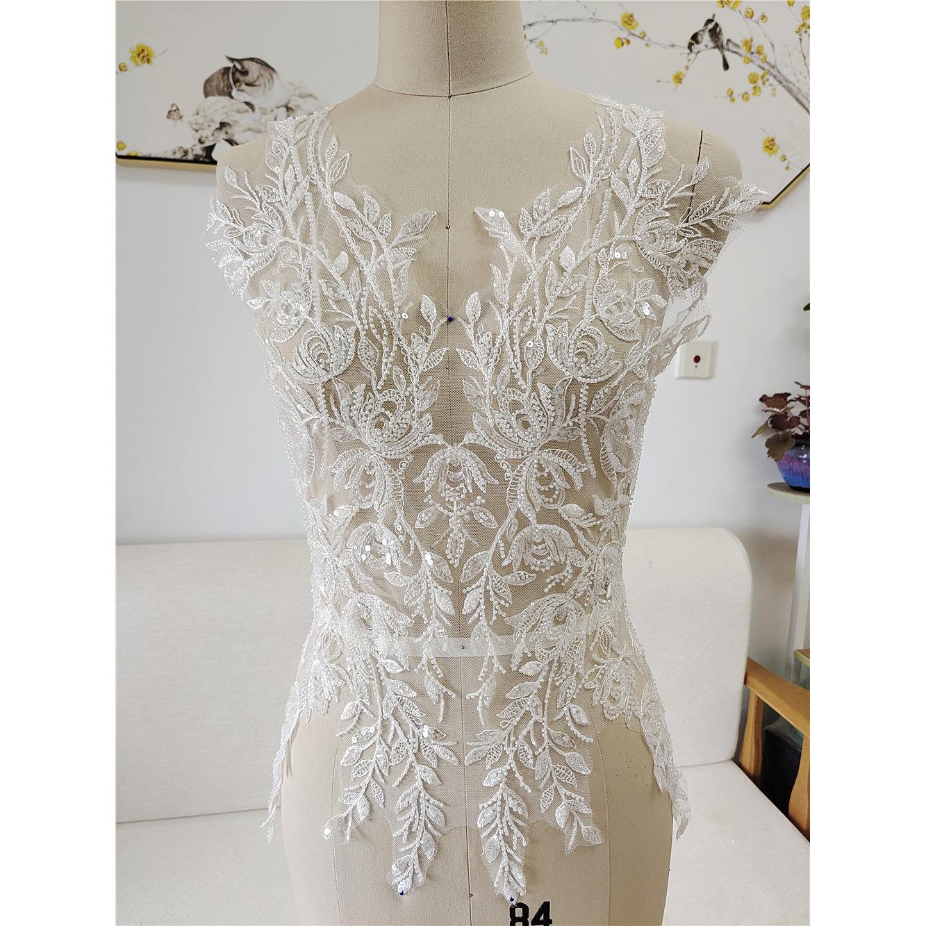重工蕾丝布面料花朵边婚纱礼服旗袍裙子服装镂空diy手工前胸装饰