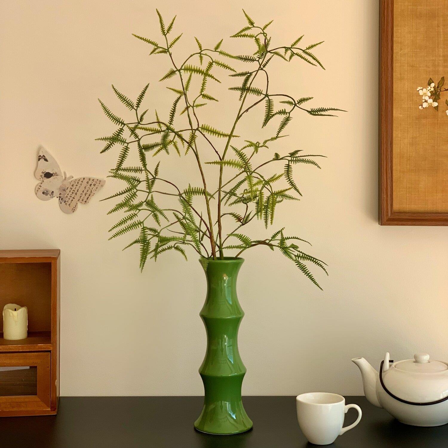新中式仿真植物芒萁竹子陶瓷花瓶复古轻奢高级感假花摆设桌面装饰