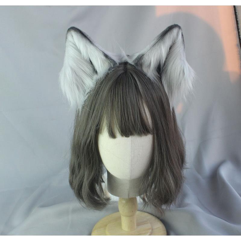 鹿系少女-毛绒动物立体耳朵 仿真狼耳 兽耳 COS雪狼耳边夹/KC发箍