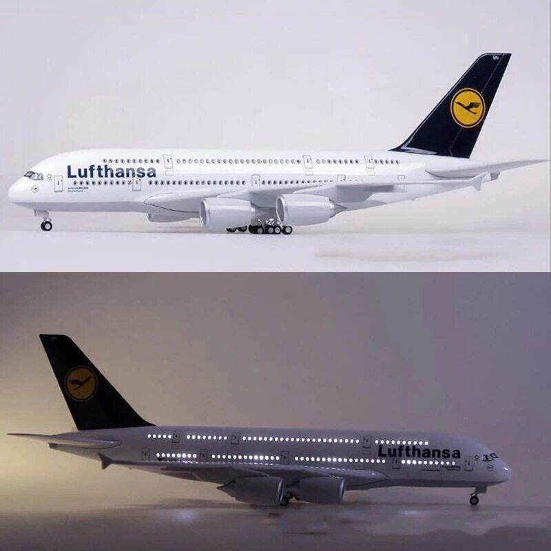 47cm飞机模型A380汉莎航空模型民航客机带轮带灯拼装树脂材料
