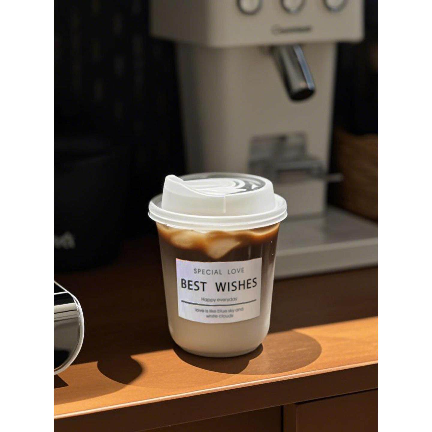 咖啡杯子冷饮美式拿铁奶茶带盖300ml400ml透明U型外卖商用打包杯