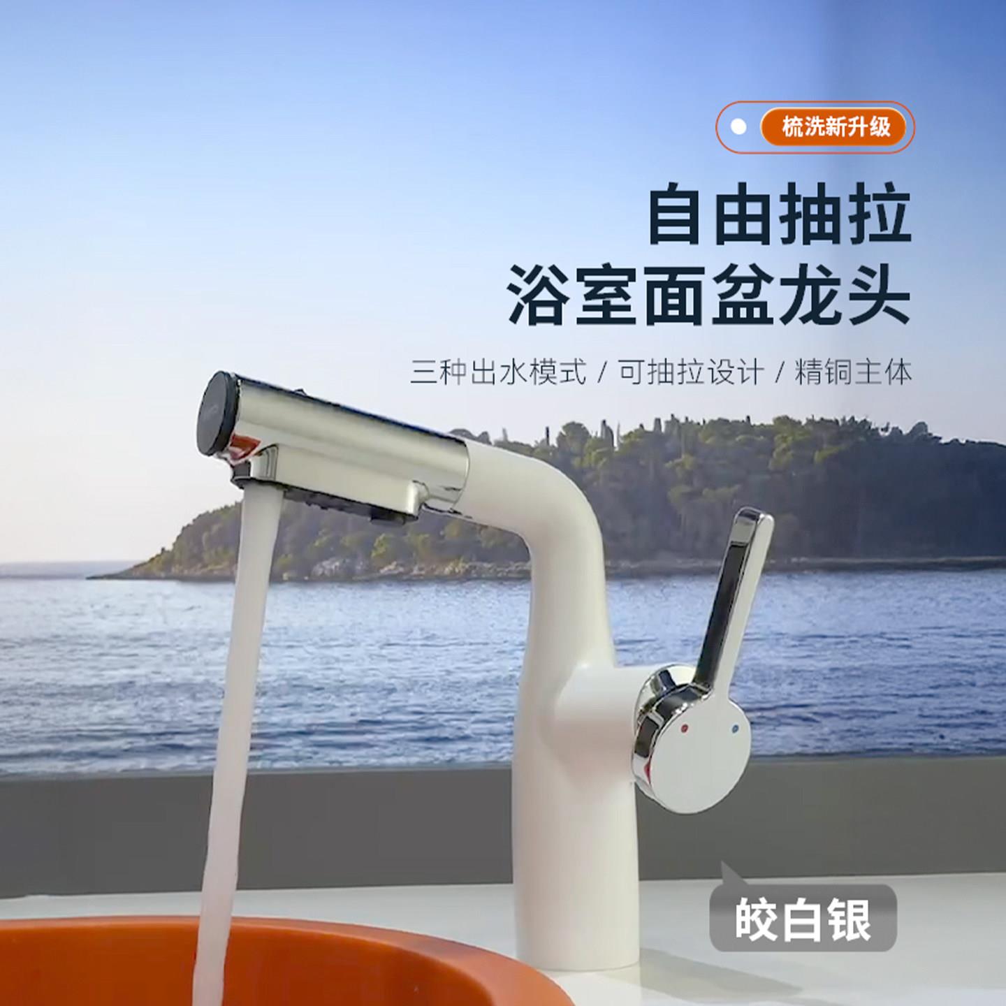精铜卫生间洗手盆抽拉伸缩冷热双用水龙头阳台洗衣机浴室柜水龙头