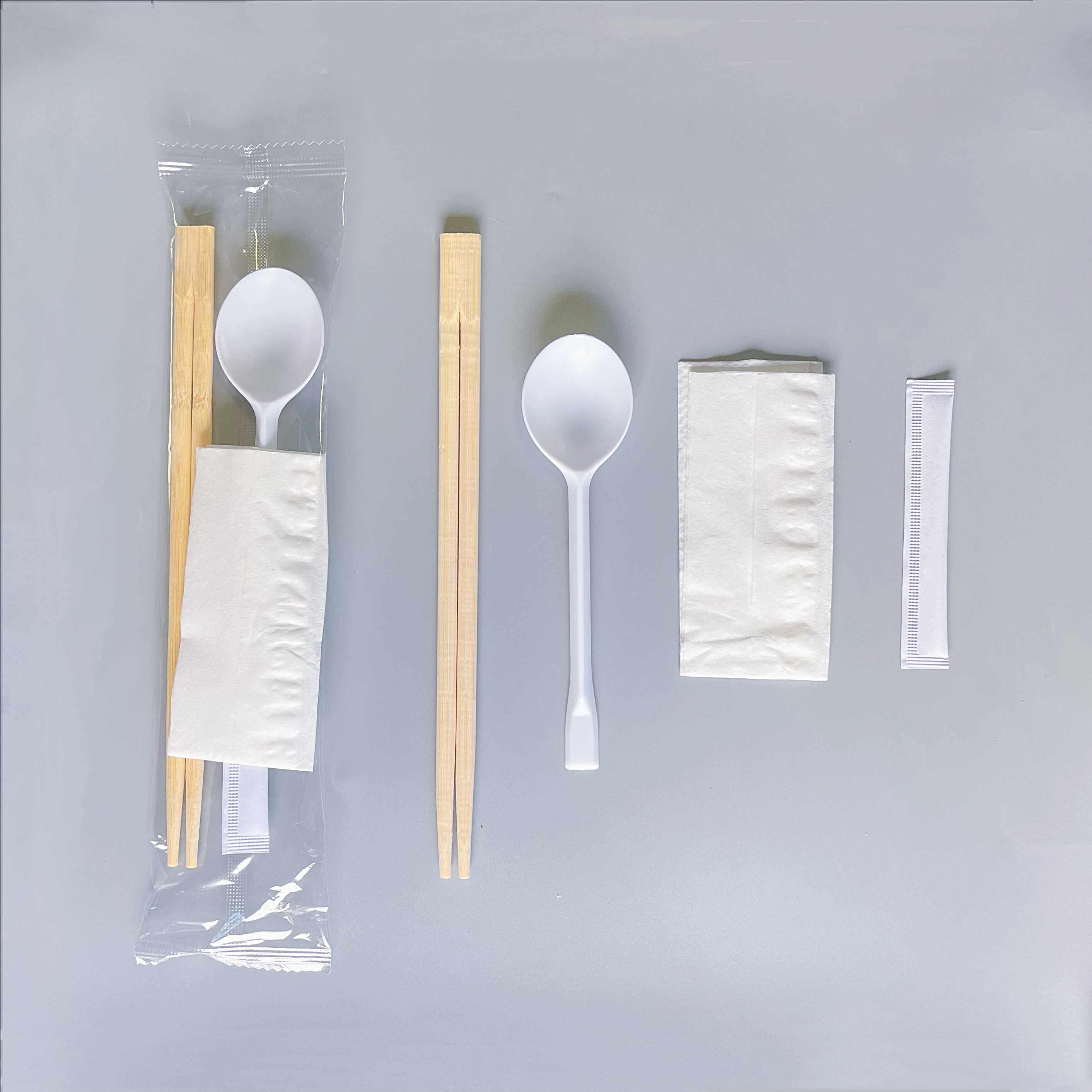 一次性筷子四件套订做筷子黑勺子牙签纸巾牛皮纸四合一餐具包定制