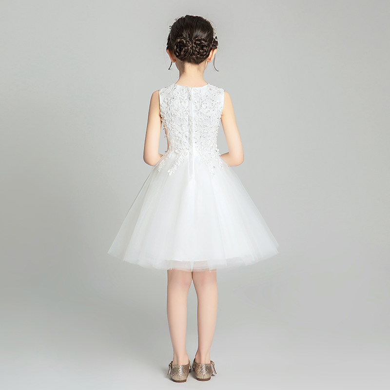 女童礼服公主裙洋气小女孩花童婚纱蓬蓬纱裙白色儿童钢琴演出服夏