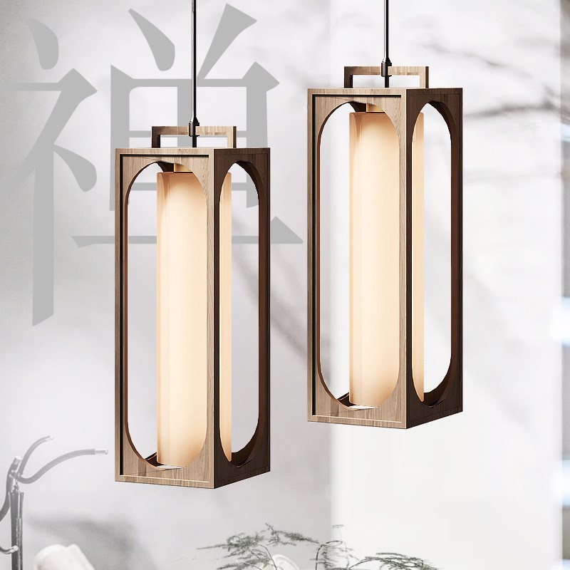 中式实木艺吊灯禅意日式方形餐厅阳台餐饮卡座过道灯具酒店民宿灯