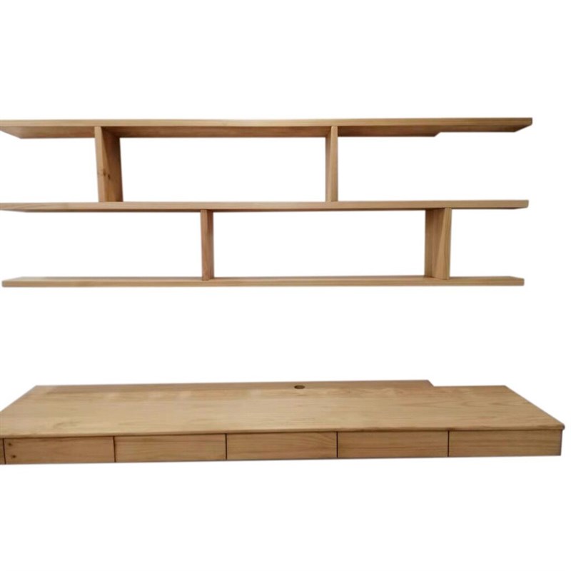 挂墙一字板书桌书架组合简约壁挂电脑桌带抽屉家用学生书桌椅实木