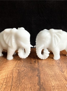 招财富贵白玉大象摆件一对精雕天然玉石客厅酒柜装饰乔迁开业礼品