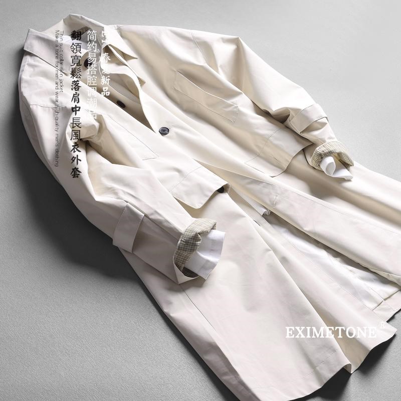 男士中长款风衣2025春季薄款宽松休闲简约廓形设计感男装翻领外套