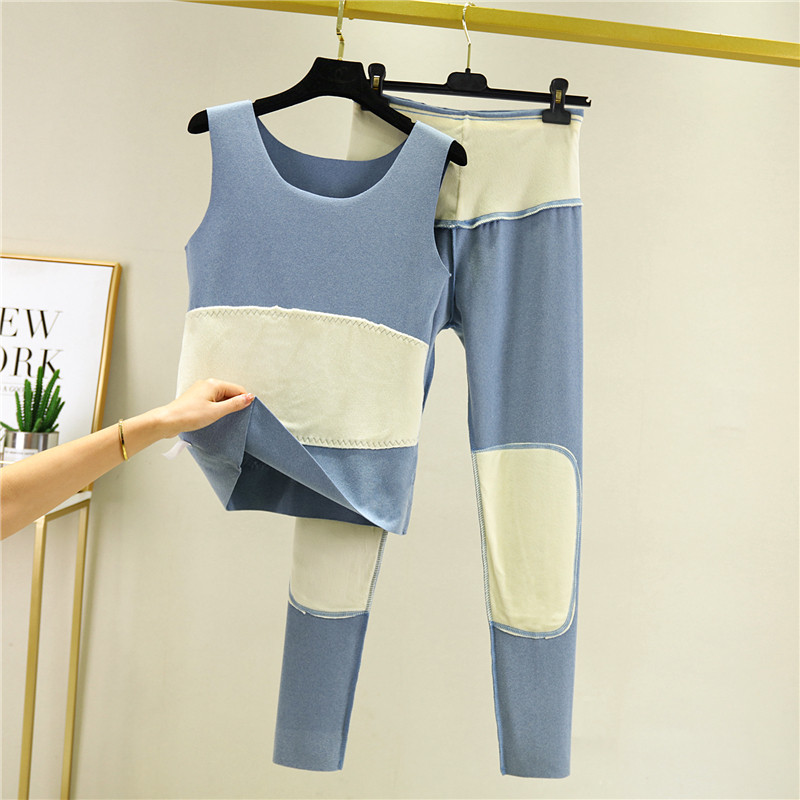 发热德绒保暖背心套装女秋冬内搭吊带秋裤加绒加厚内穿无痕两件套