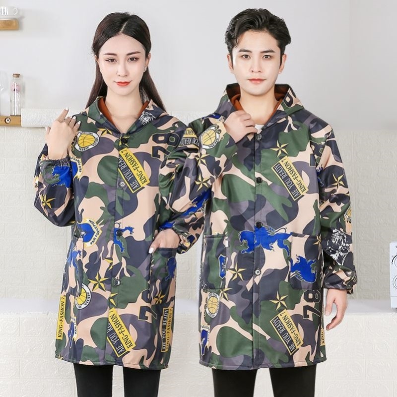 罩衣大人防脏秋冬防水防油加绒加厚男女工作服长袖羽绒服外套护衣