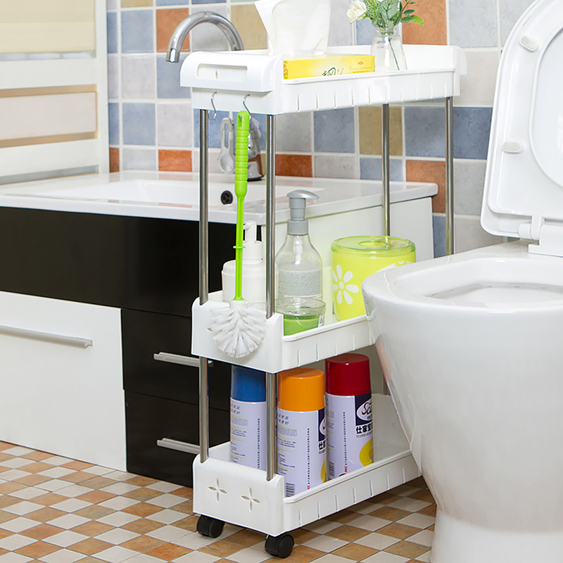 带轮厨房卫生间浴室夹缝收纳置物架省空间冰箱旁不锈钢落地整理架