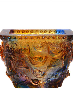 琉璃工艺品桌面门口玄关钥匙收纳盒中式创意水晶聚宝盆办公室摆件