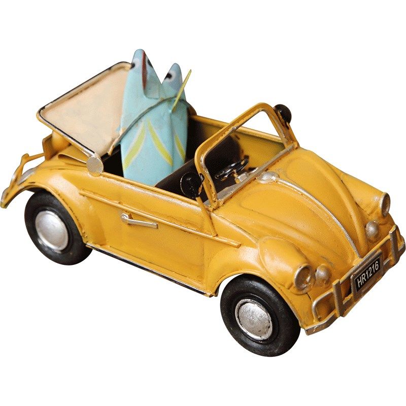 美式乡村复古做旧敞篷铁皮老爷车摆件 家居装饰工艺车模