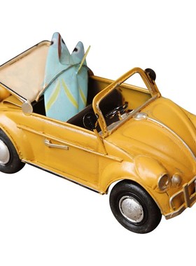 美式乡村复古做旧敞篷铁皮老爷车摆件 家居装饰工艺车模