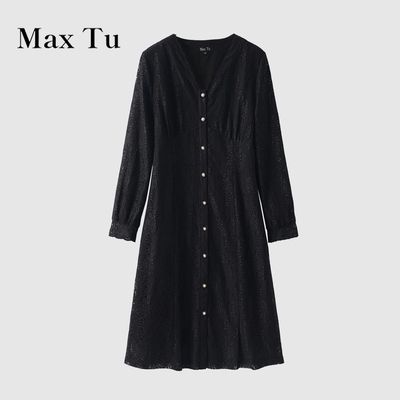 MaxTu通勤V领收腰显瘦连衣裙