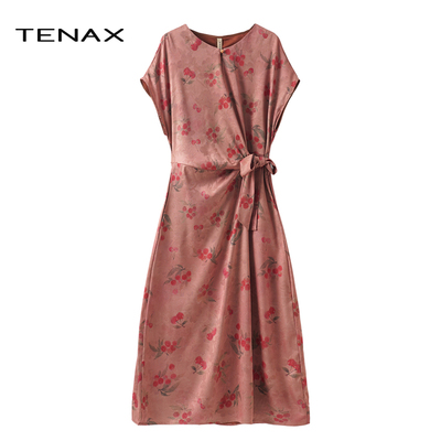 TENAX真丝国风印花收腰连衣裙