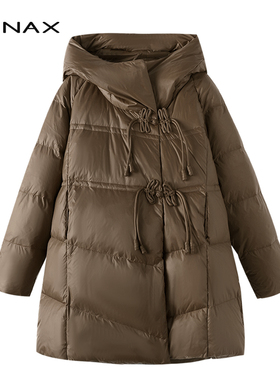 tenax 2025冬新款宽松大码中年妈妈新中式国风盘扣连帽加厚羽绒服