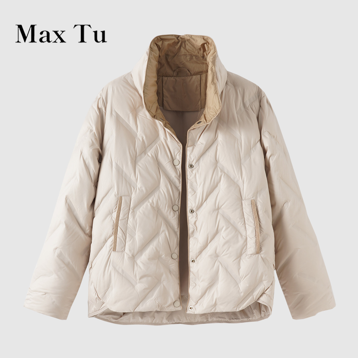 Max Tu折扣店26冬宽松大码立领休闲羽绒服白鸭绒保暖百搭外套