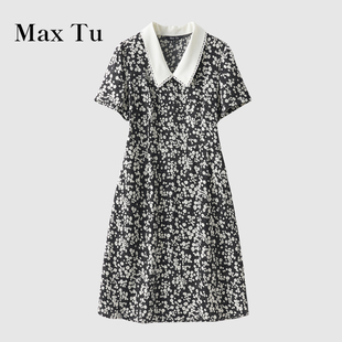 Max Tu折扣店淑女风娃娃领碎花连衣裙女短袖收腰显瘦气质裙