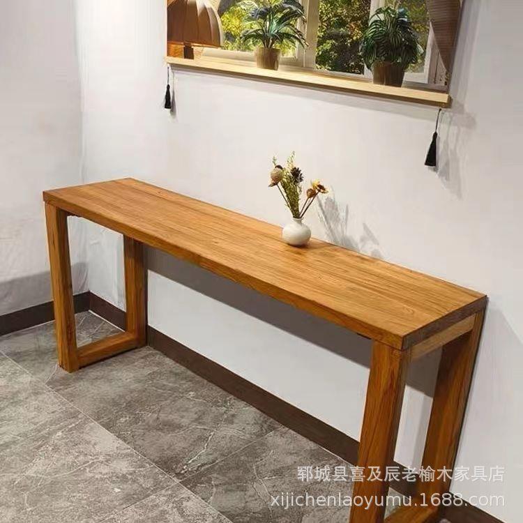 新中式进门玄关桌老榆木实木靠墙飘窗桌原木长条窄桌实木工作台