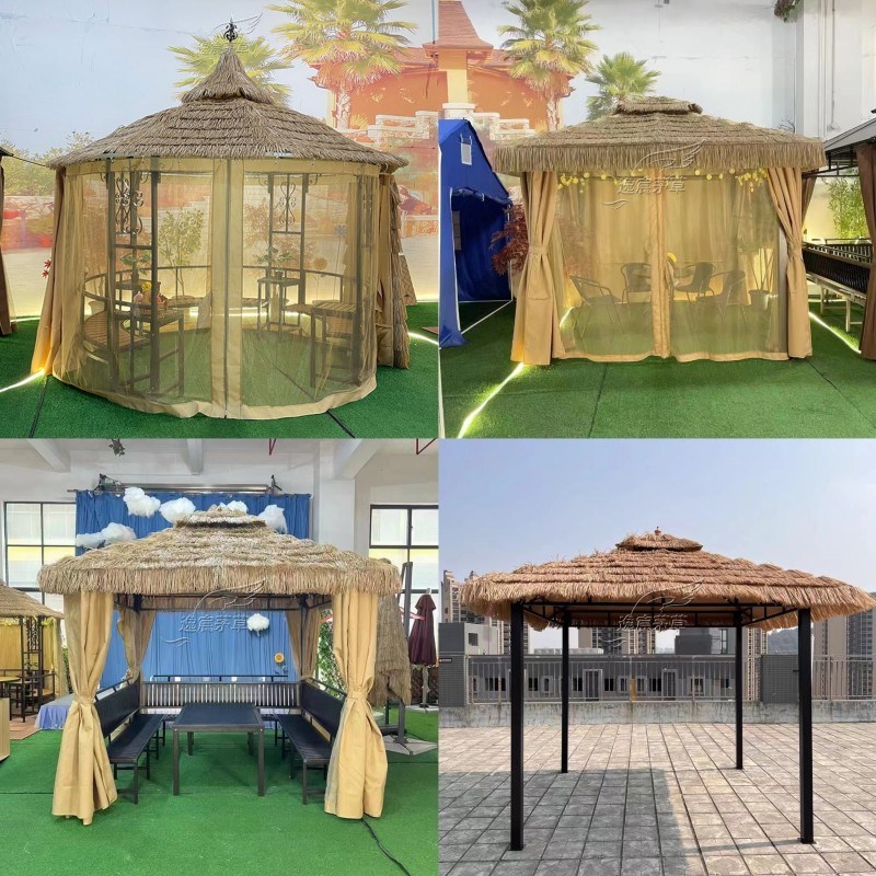户外仿真茅草稻草凉亭别墅庭院四角遮阳棚景区农家乐雨棚方形帐篷
