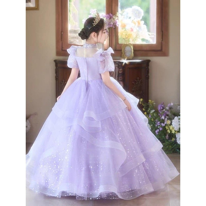 2025新款儿童紫色公主裙花童婚礼主持人晚礼服女童生日宴会钢