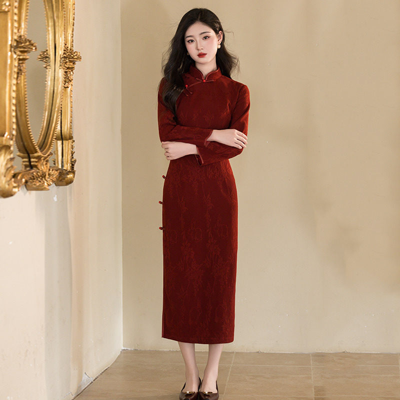 2026新款红色国风新中式长款秋季长袖旗袍改良年轻款女马甲外