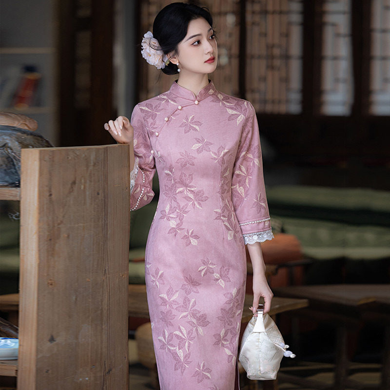 2026新款粉色国风新中式苏州长袖旗袍改良年轻款女高级感复古