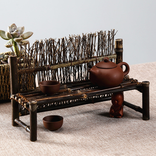 茶道装饰摆件 茶道零配 紫竹篱笆屏风栅栏围栏 摄影背景 桌面摆设