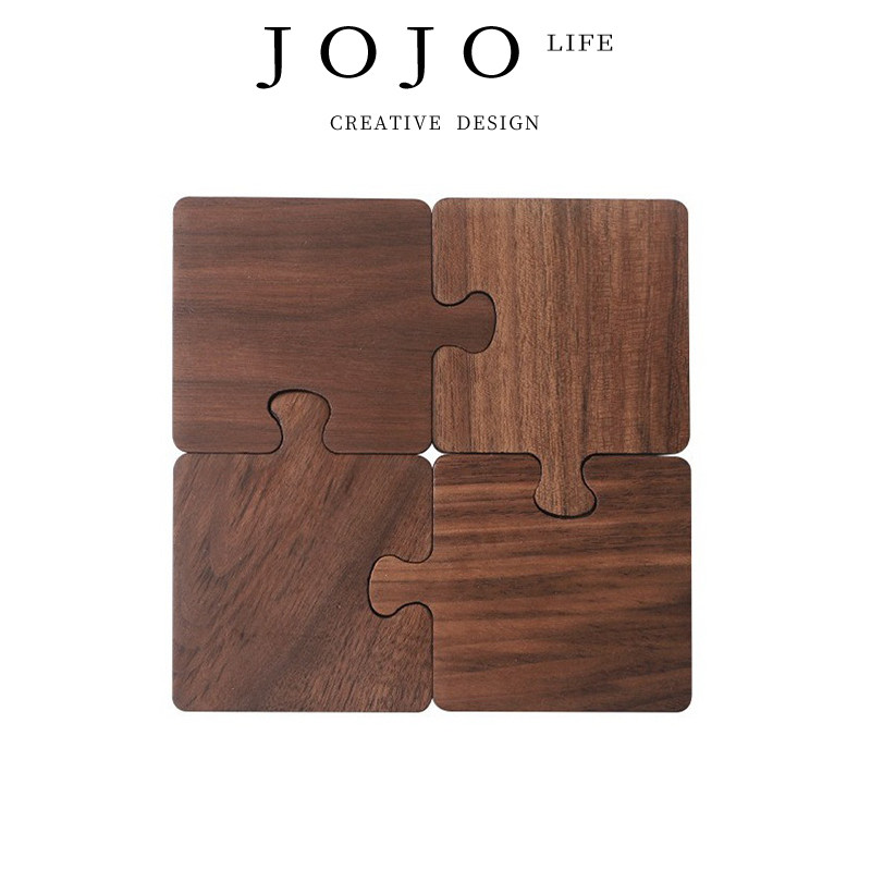 J0JOpuzzle隔热垫胡桃木杯垫实木原木茶杯垫木质拼图杯 拼图