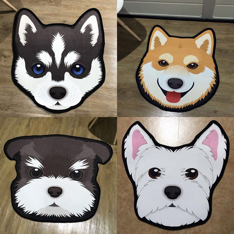 可爱柴犬雪纳瑞哈士奇柯基博美宠物造型毛绒防滑吸水地毯门椅地垫