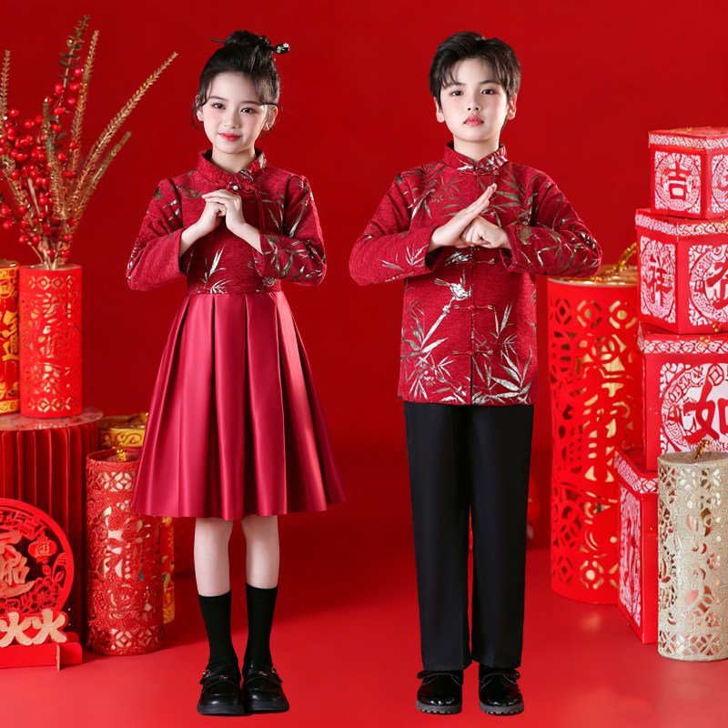 元旦儿童喜庆演出服小学生中国风诗歌朗诵比赛开门红舞蹈表演服装