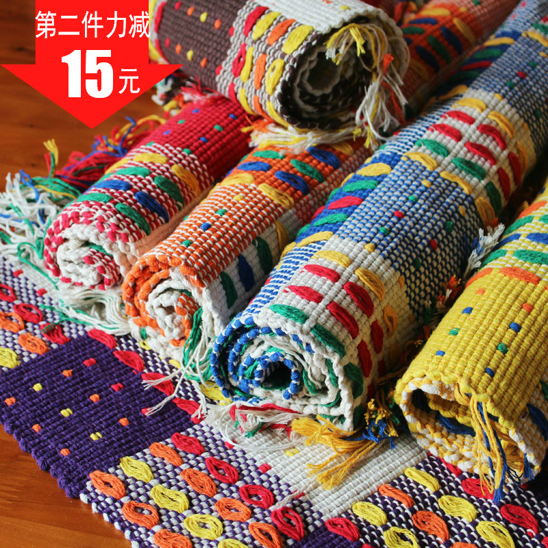 棉线编织流苏地毯卧室床前垫地垫飘窗垫桌旗桌布民族风布艺沙发垫