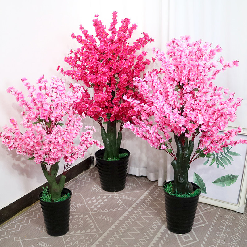 仿真桃花树假树室内装饰落地盆栽客厅大型假花盆景仿真花桃树摆设