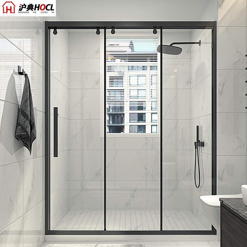 不锈钢三联动淋浴房极窄一字形推拉玻璃移门卫生间干湿分离隔断,全屋定制,定制淋浴房,淘宝优惠券,粉丝福利购,淘宝优惠卷