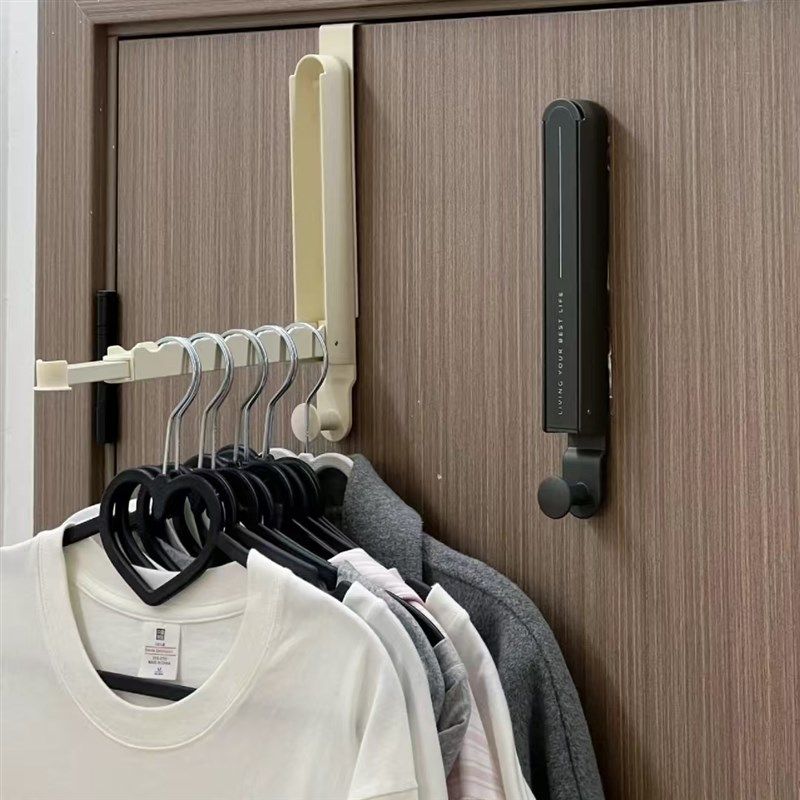 免打孔门后挂钩门后挂衣架挂衣钩多功能铝合金伸缩折叠门后衣架