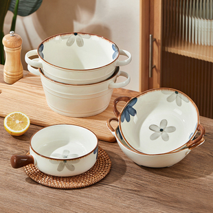 双耳汤碗大号家用陶瓷大碗2024新款创意餐具泡面碗拉面碗防烫汤盆