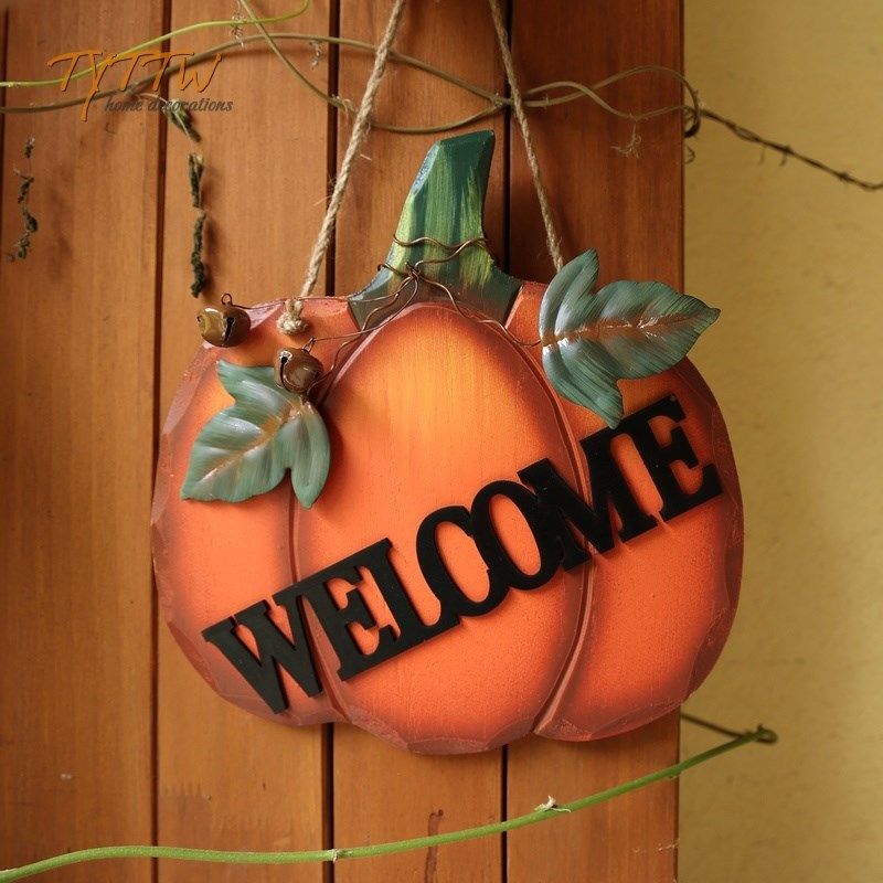 田园复古万圣节南瓜欢迎牌壁挂饰乡村墙面酒吧餐厅装饰品壁挂件