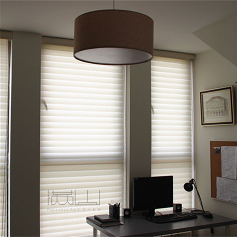满山艺术米白色半遮光卷帘书房办公室韩式香格里拉帘定制窗帘百叶