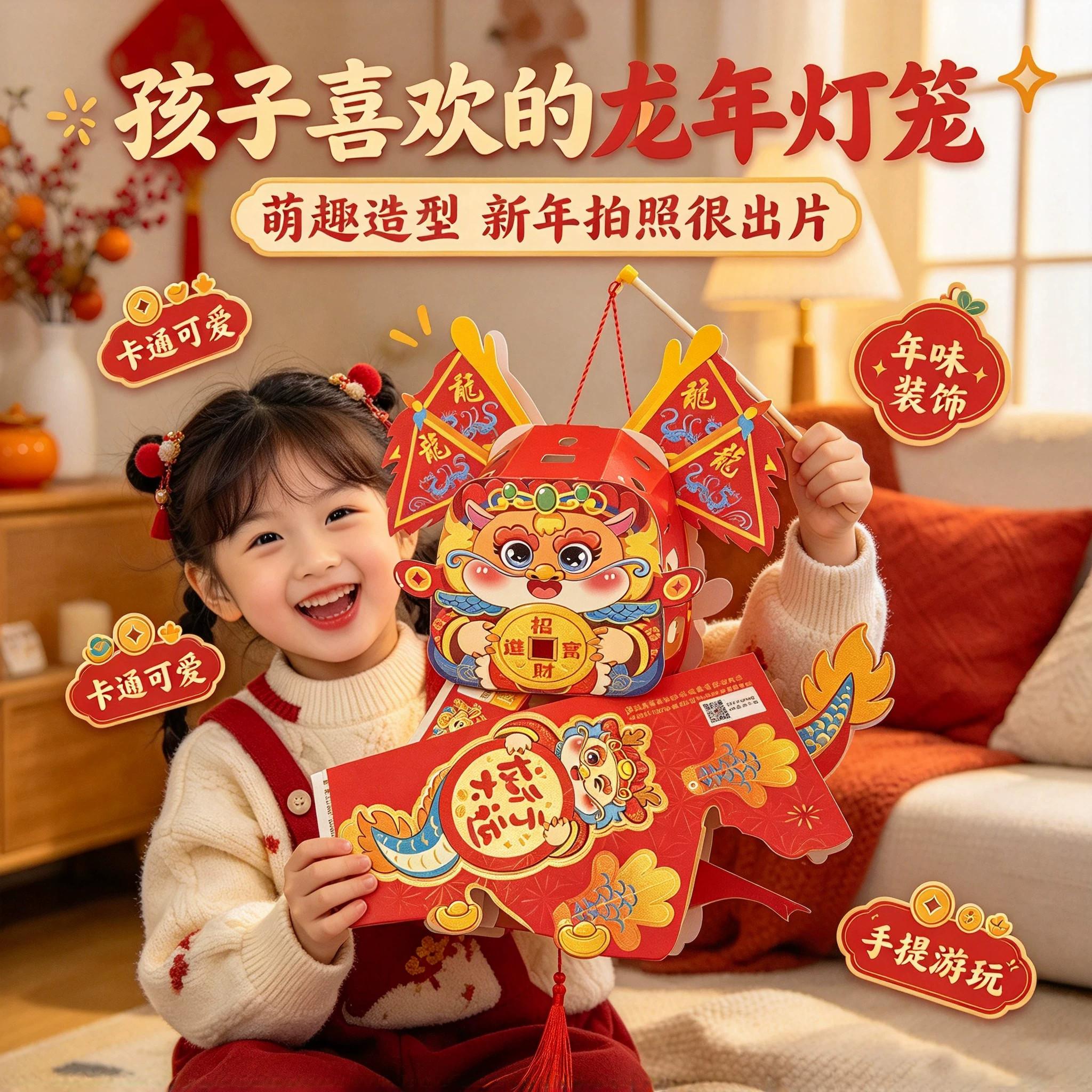 龙年立体剪纸招财进宝氛围灯