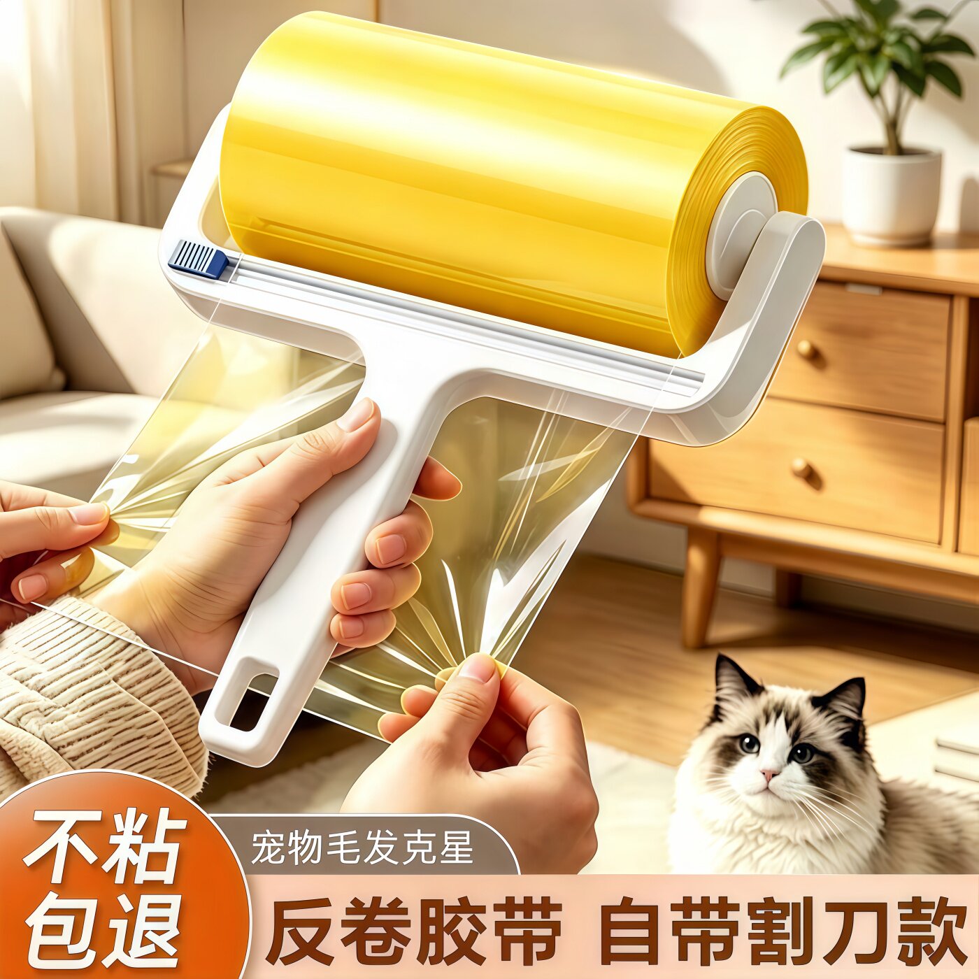 强力加宽反粘滚筒粘毛器反向胶带