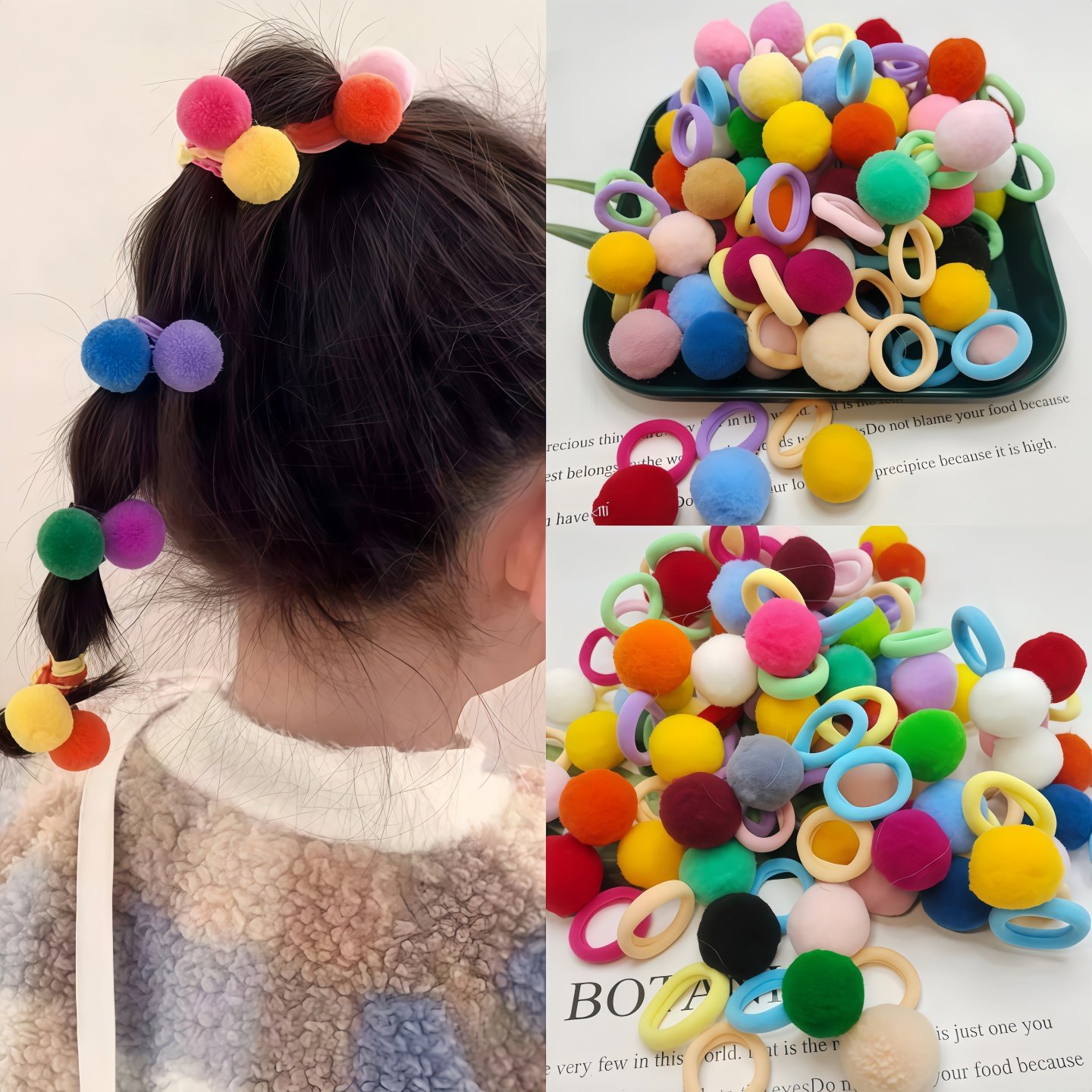 女孩彩色小毛球发绳宝宝橡皮筋幼儿园女童可爱发圈扎头发不伤发