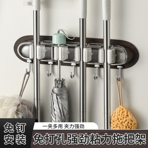 木纹免打孔吸盘壁挂拖把架挂钩