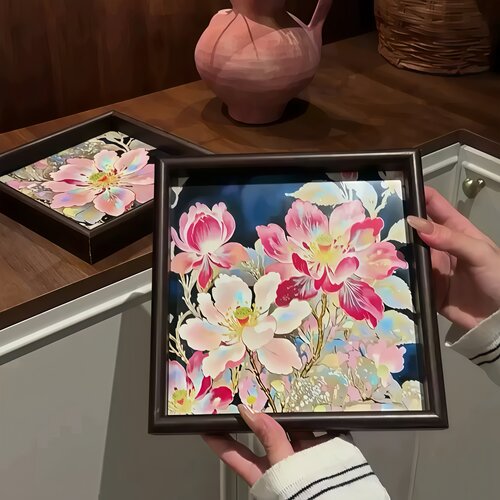 复古牡丹花托盘平面玄关装饰收纳